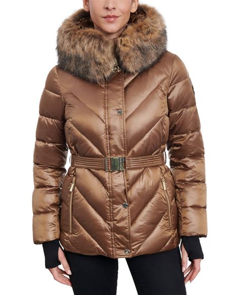 michael michael kors belted faux-fur-trim hooded maxi puffer coat|michael kors hooded faux fur trim quilted belted puffer coat.